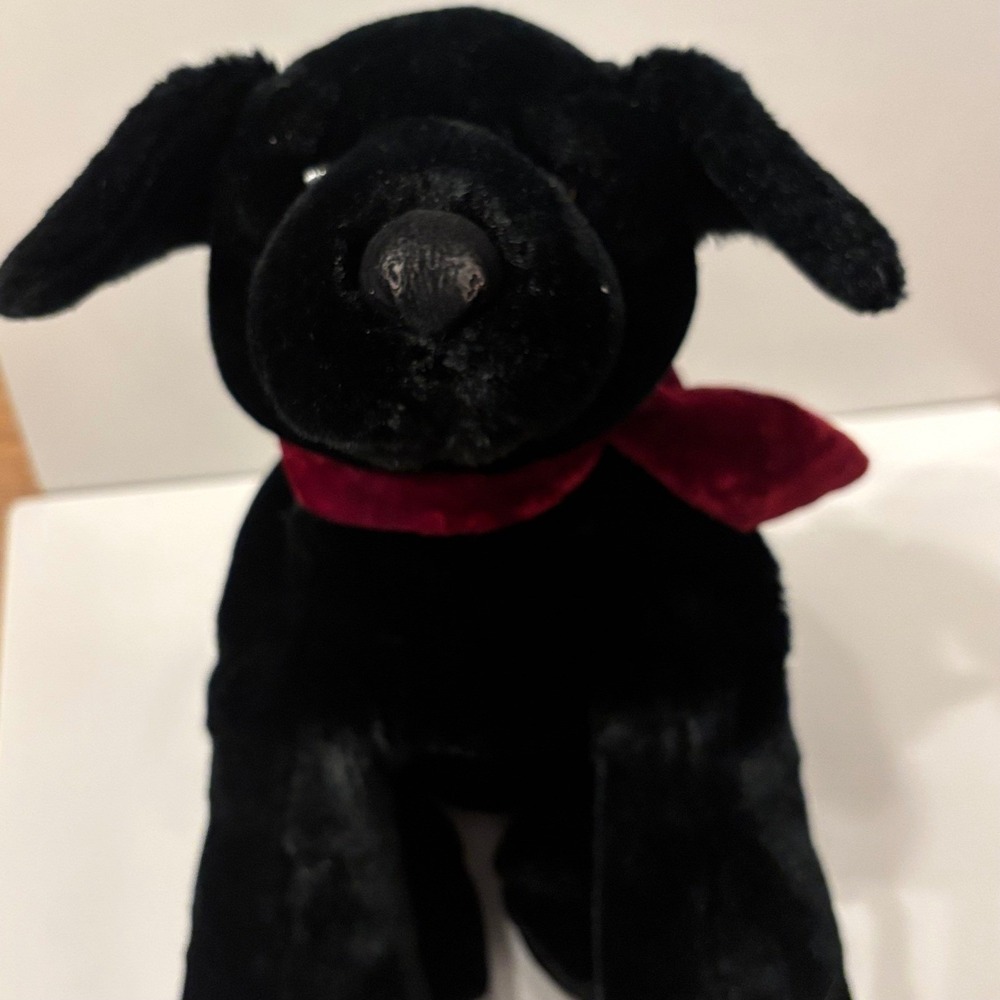 Ross Black Dog Plush Stuffed‎ Animal Red Velvet Scarf Cute Toy Vintage "Ginger"